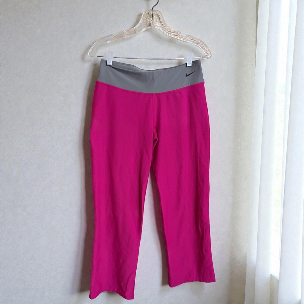 Nike Pink Gray Ankle Crop Straight Leg Yoga Pant Workout Athleisure Leggings Lg